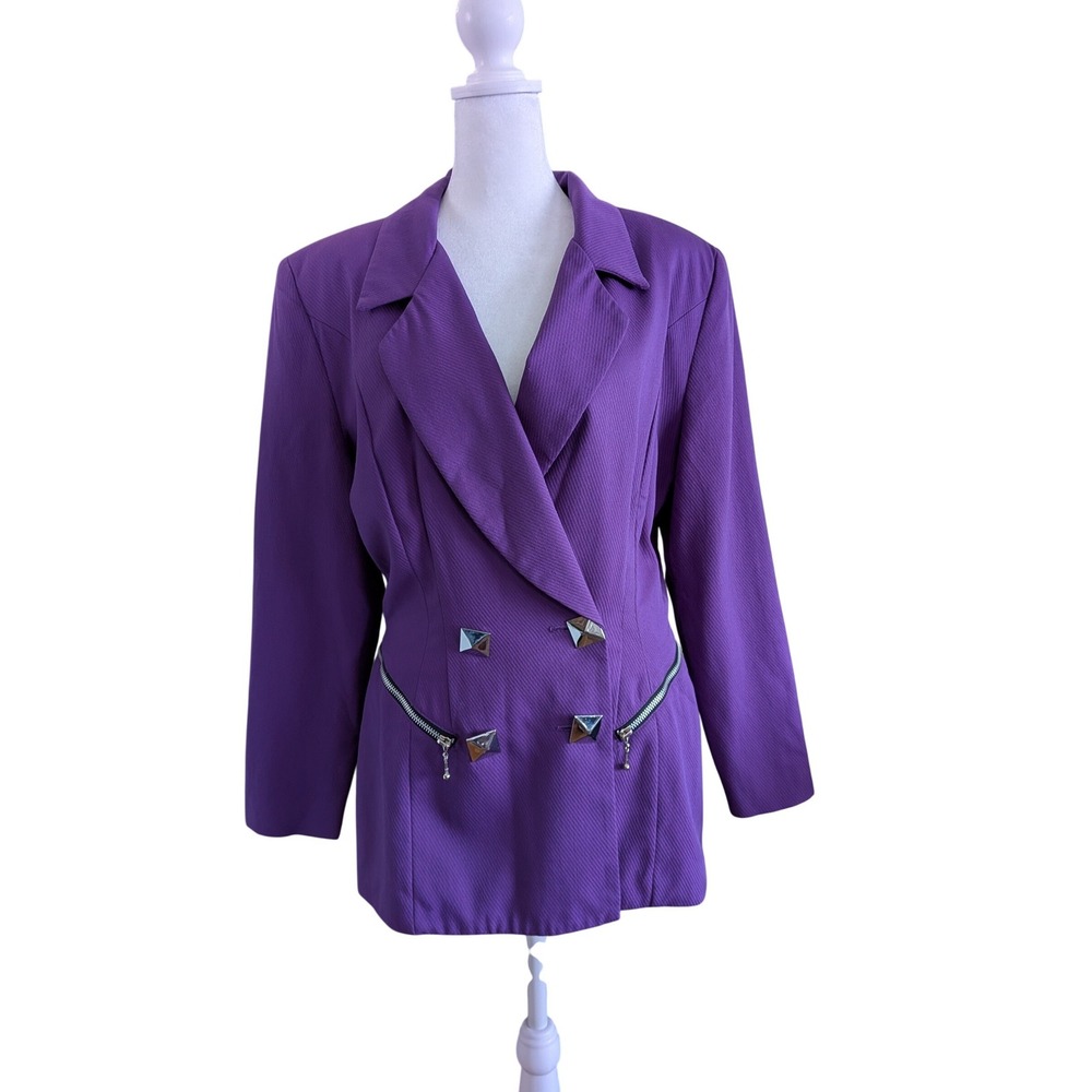 Vintage 80s/90s Nina K Purple Double Breasted Blazer Stud Zipper Detail Medium